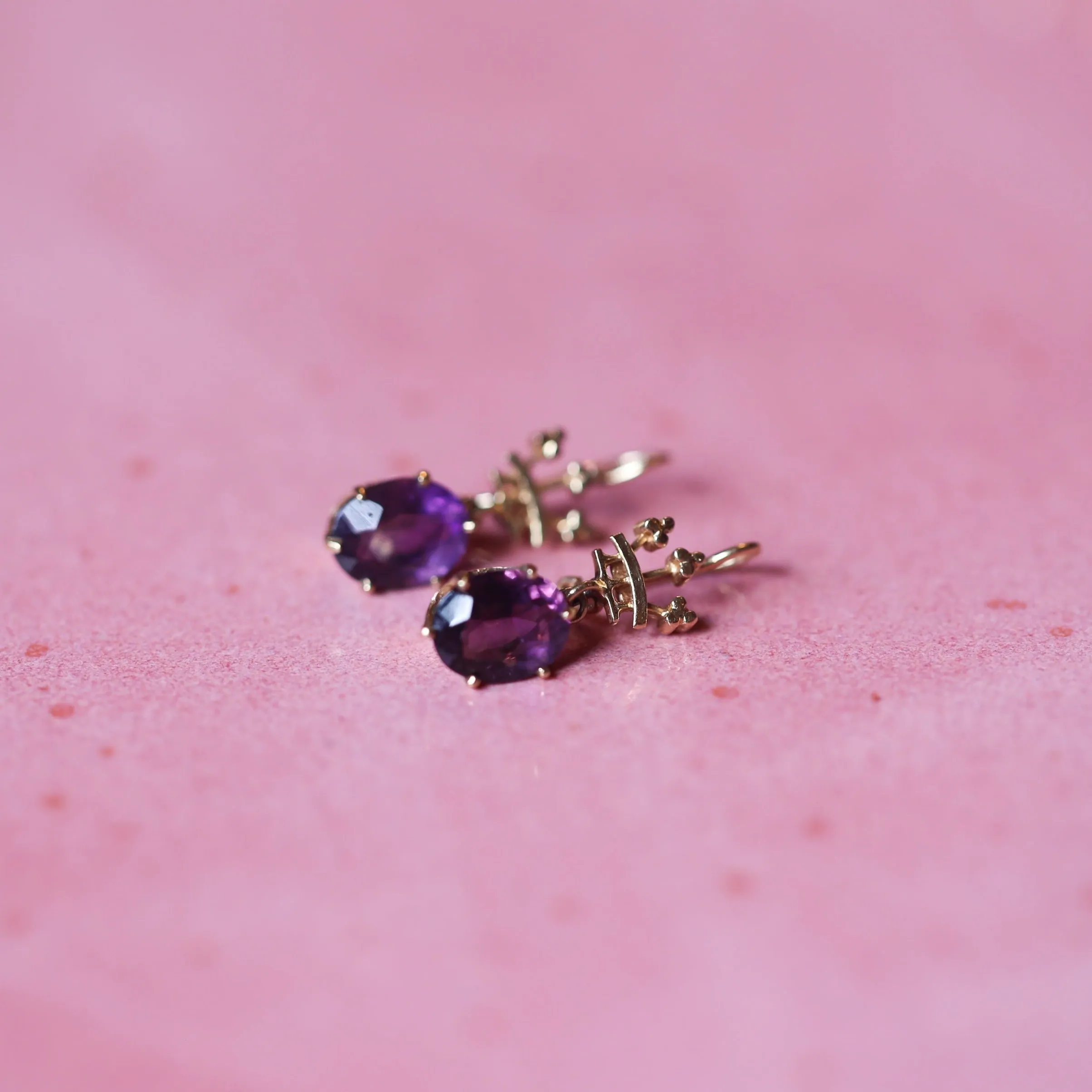 14k Gold Crown and Amethyst Earrings