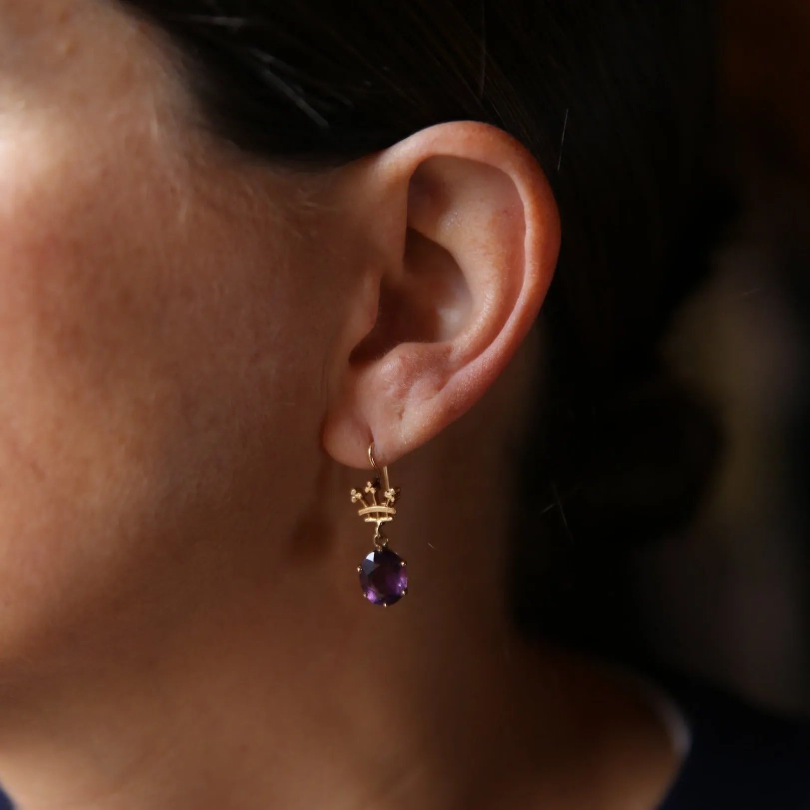 14k Gold Crown and Amethyst Earrings