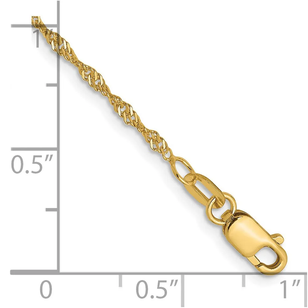14k Yellow Gold 1.3mm Singapore Chain Bracelet