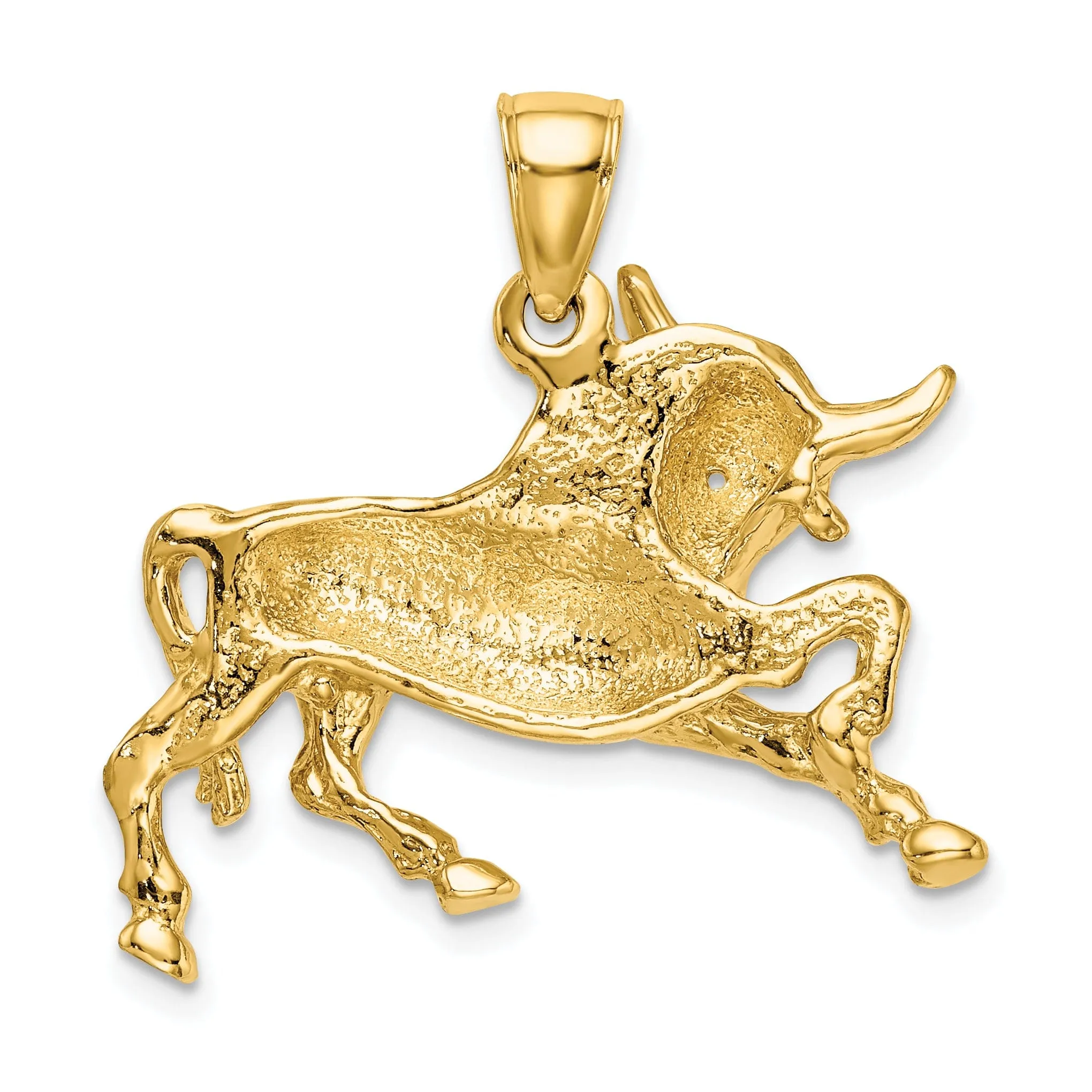 14K Yellow Gold Open Back Polished Finish Raging Bull with Horns Charm Pendant