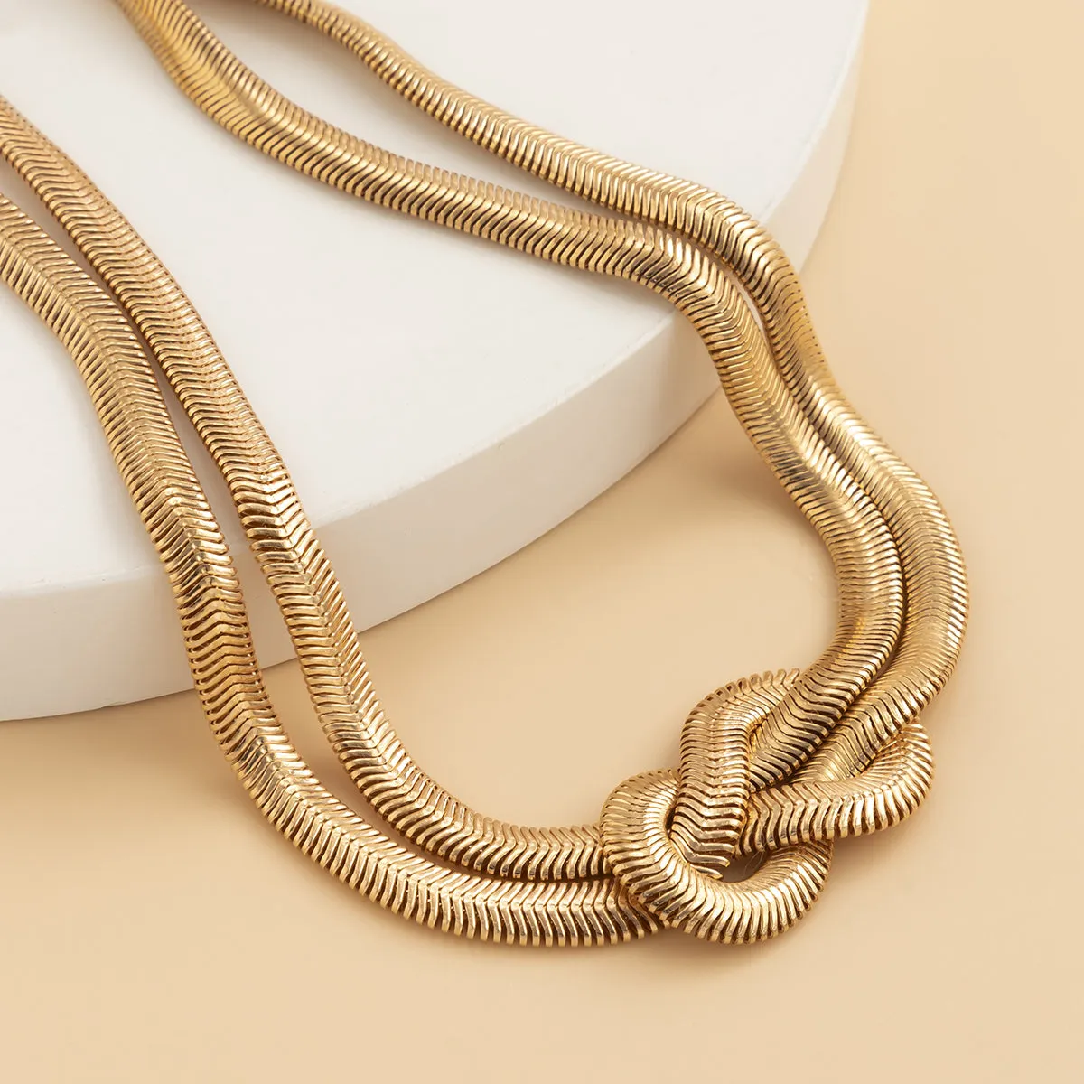 18K Gold-Plated Snake Chain Knot Layered Necklace