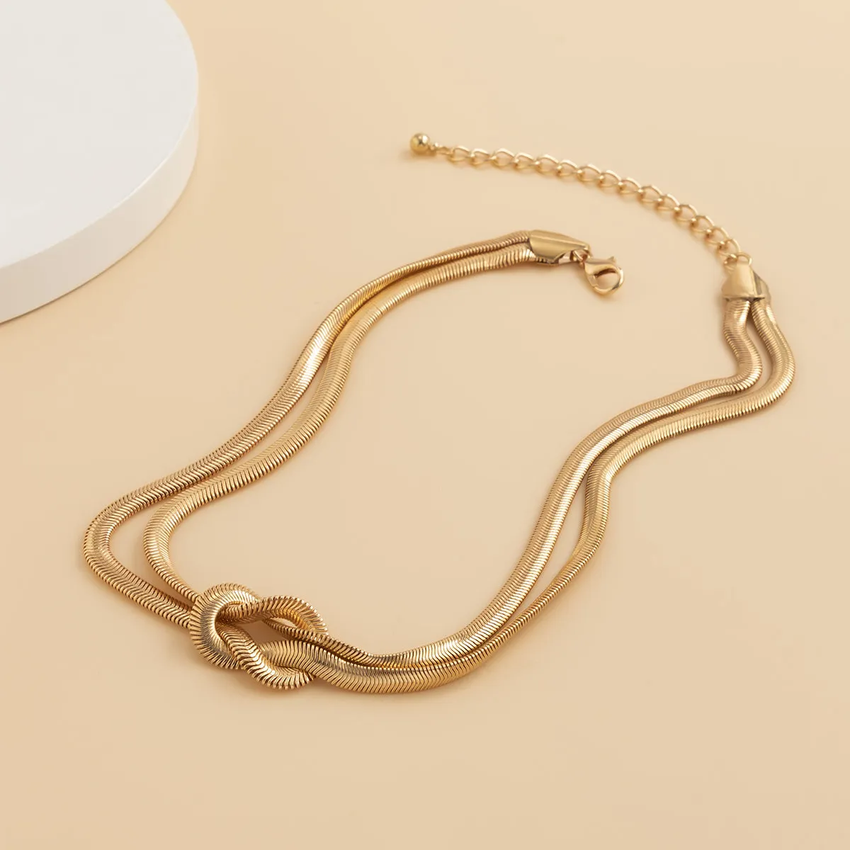 18K Gold-Plated Snake Chain Knot Layered Necklace