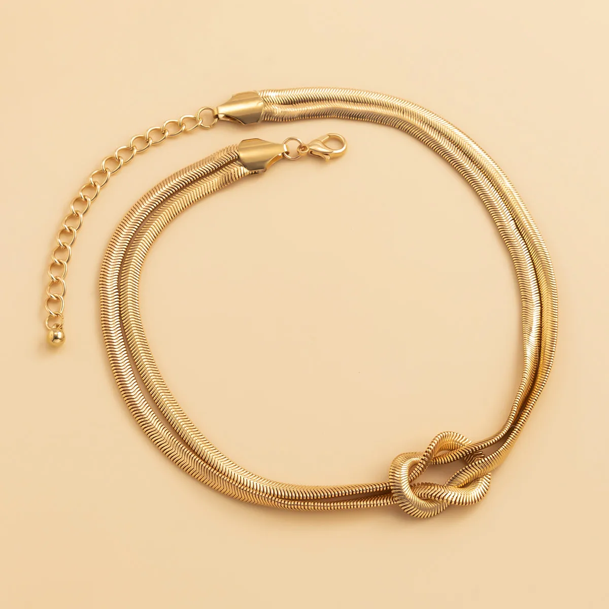 18K Gold-Plated Snake Chain Knot Layered Necklace