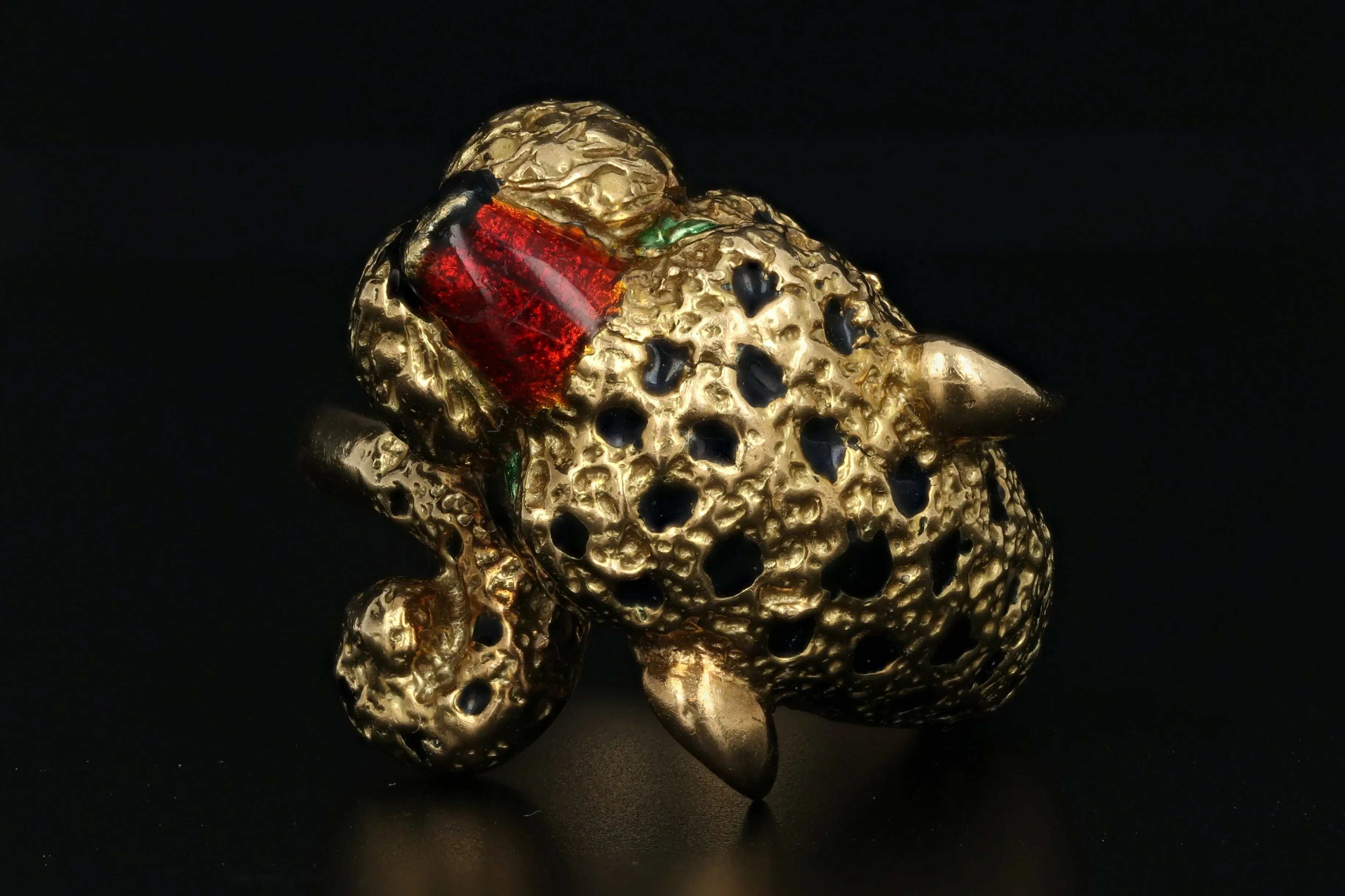 18K Yellow Gold Enamel Leopard Ring