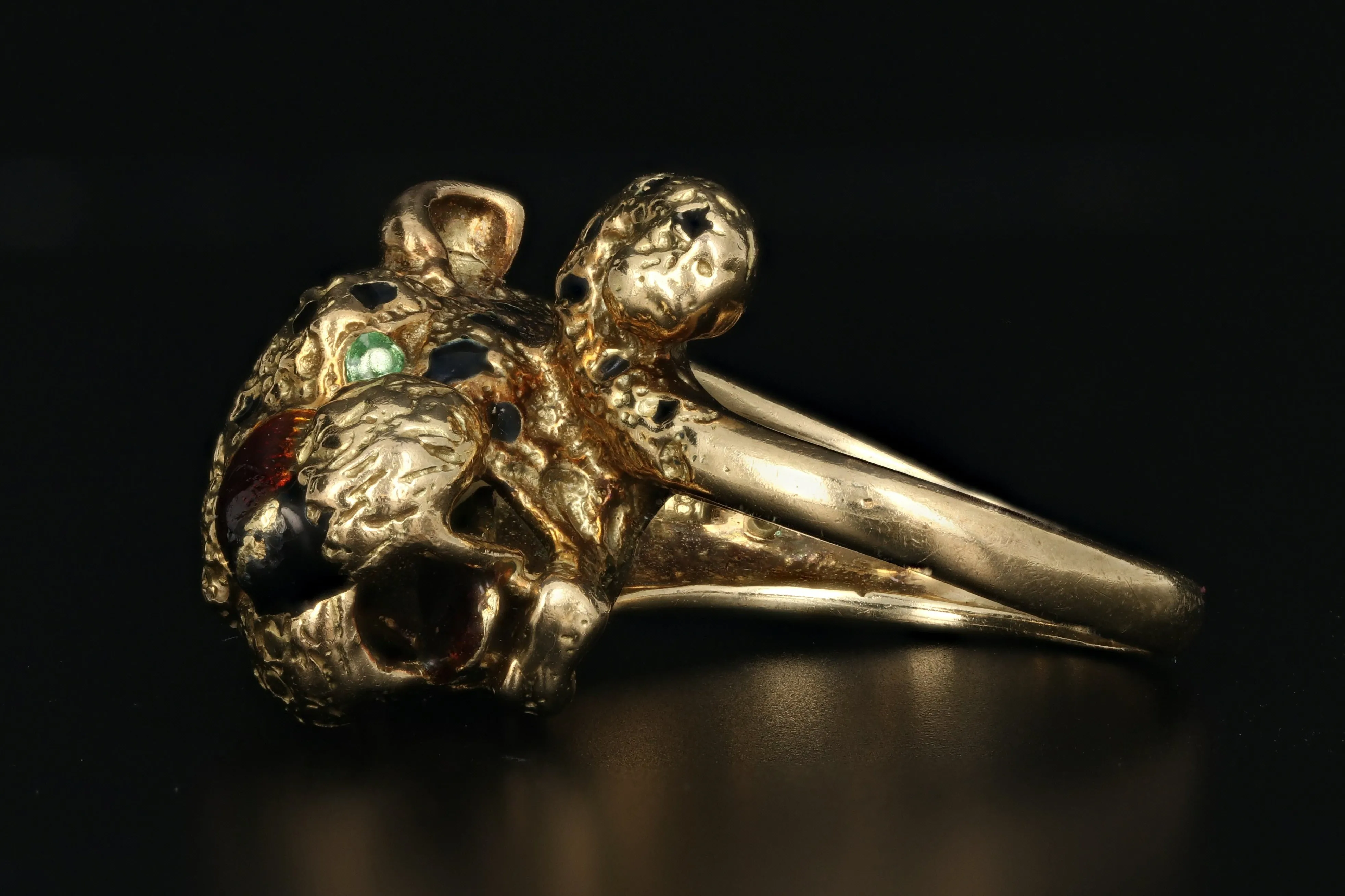 18K Yellow Gold Enamel Leopard Ring