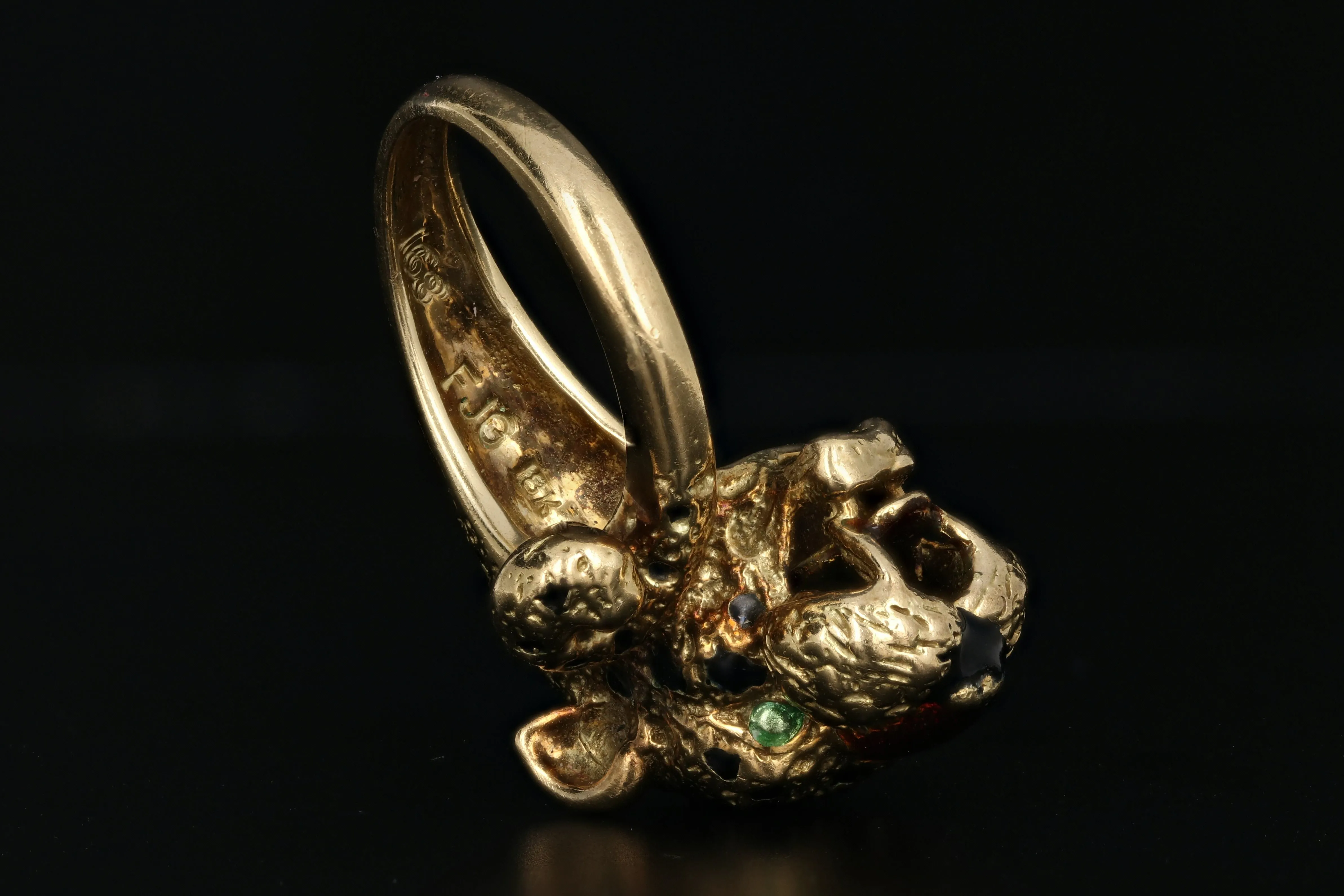 18K Yellow Gold Enamel Leopard Ring