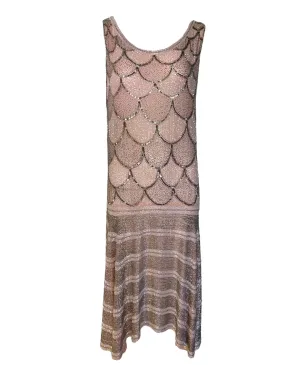 1920s Peachy Pink Intricately Beaded Cotton Flapper Gown
