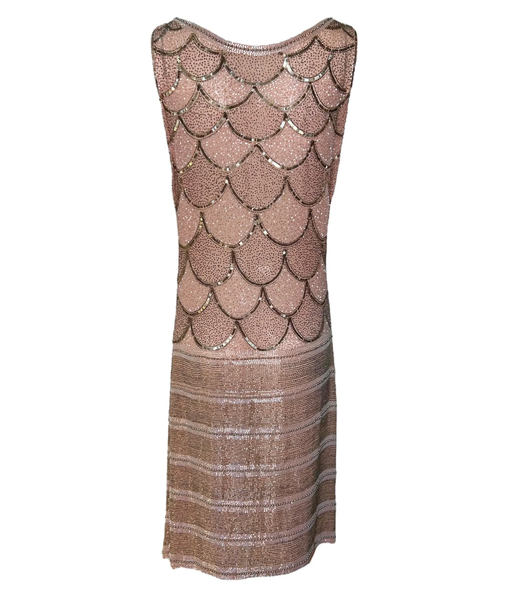 1920s Peachy Pink Intricately Beaded Cotton Flapper Gown