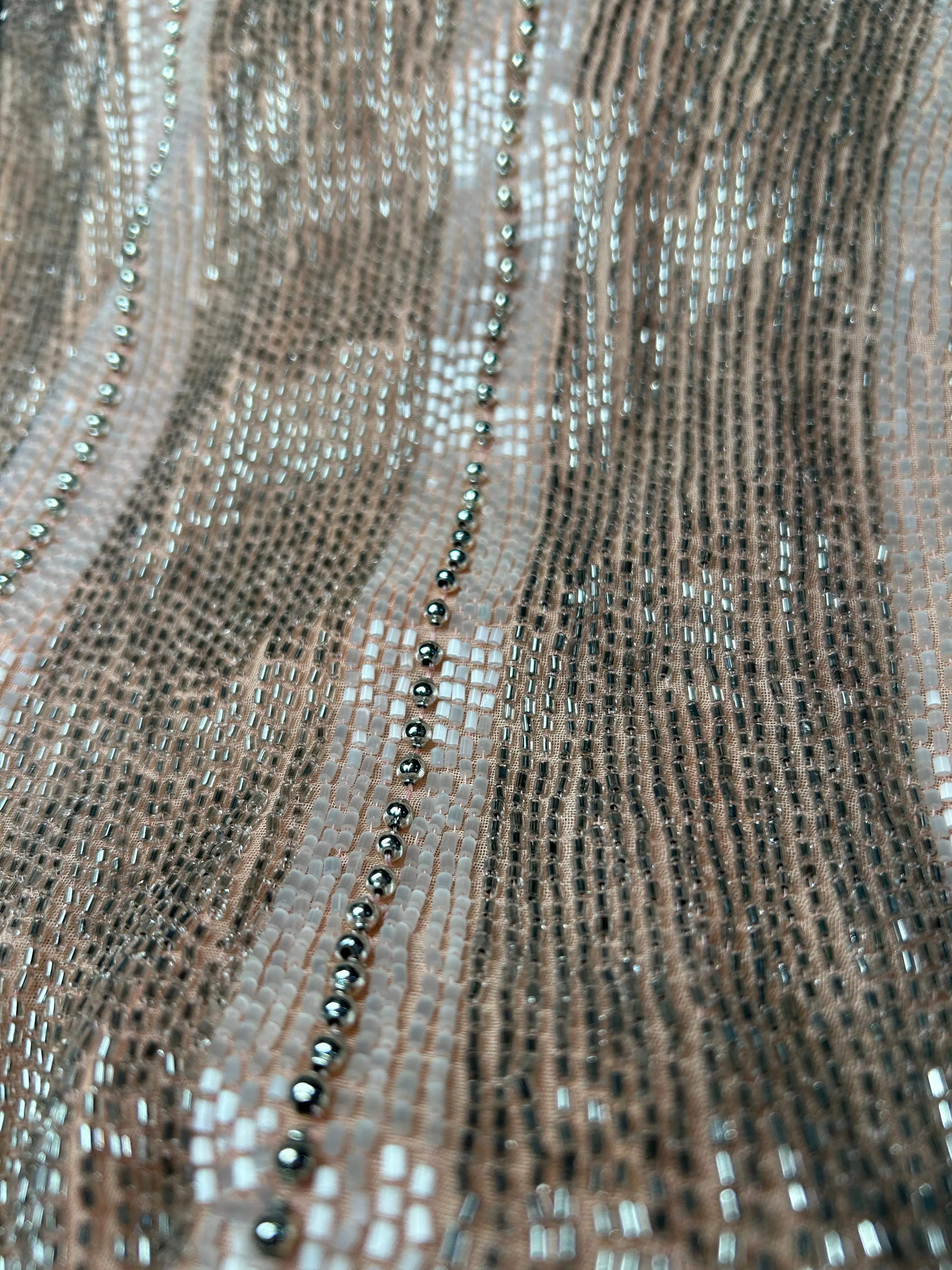 1920s Peachy Pink Intricately Beaded Cotton Flapper Gown