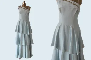 1950s Tiered Blue Party Dress