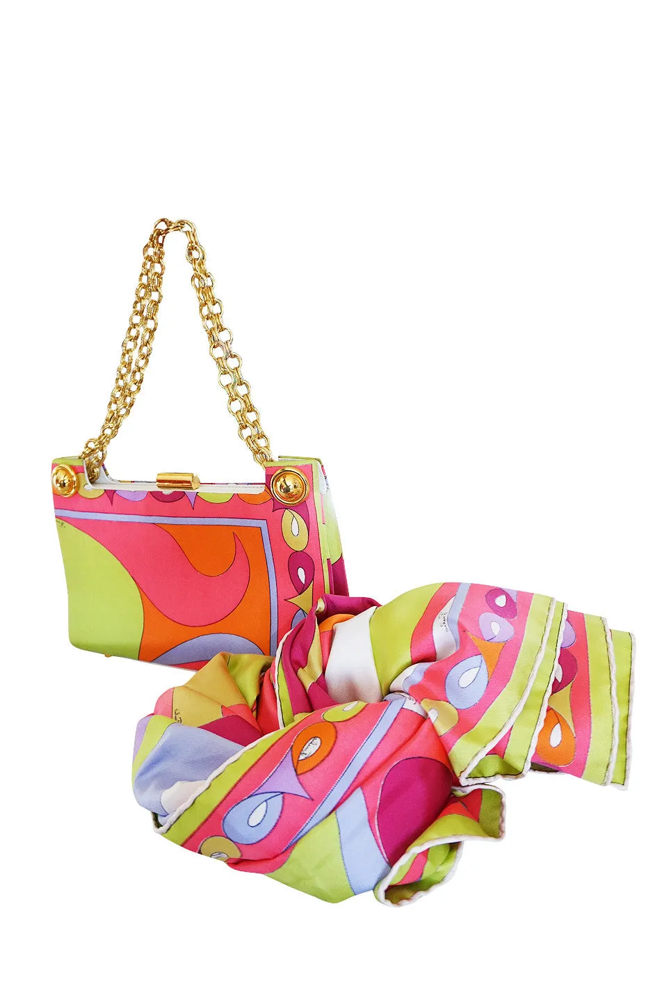 1960s Bright Silk Emilio Pucci Print Bag & Scarf