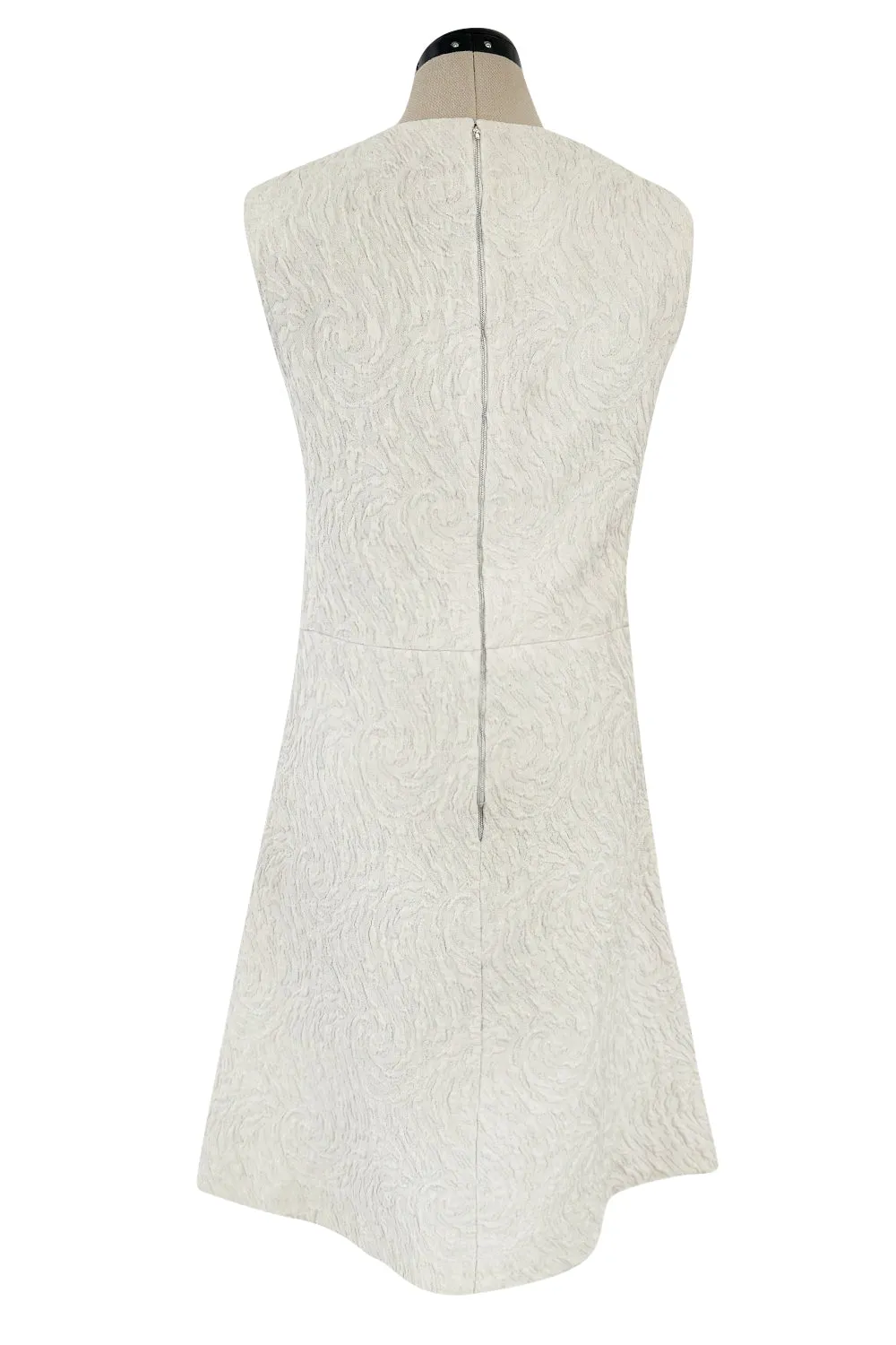 1960s Christian Dior Demi-Couture Textured Ivory Silk A-Line Dress & Matching Crop Jacket