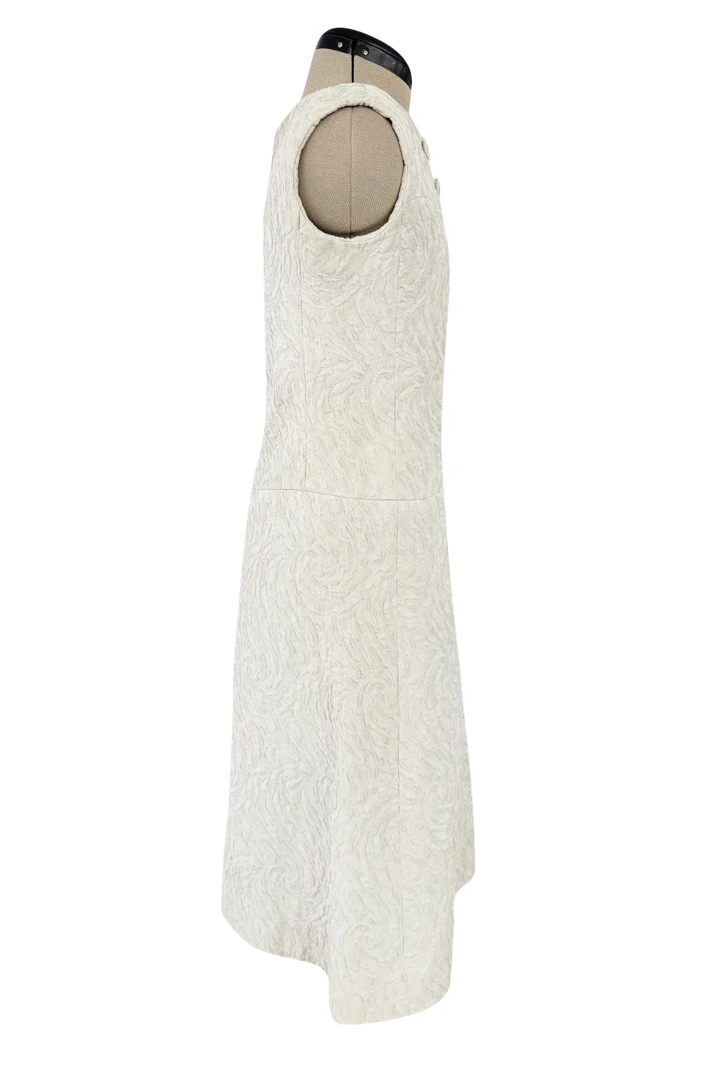 1960s Christian Dior Demi-Couture Textured Ivory Silk A-Line Dress & Matching Crop Jacket