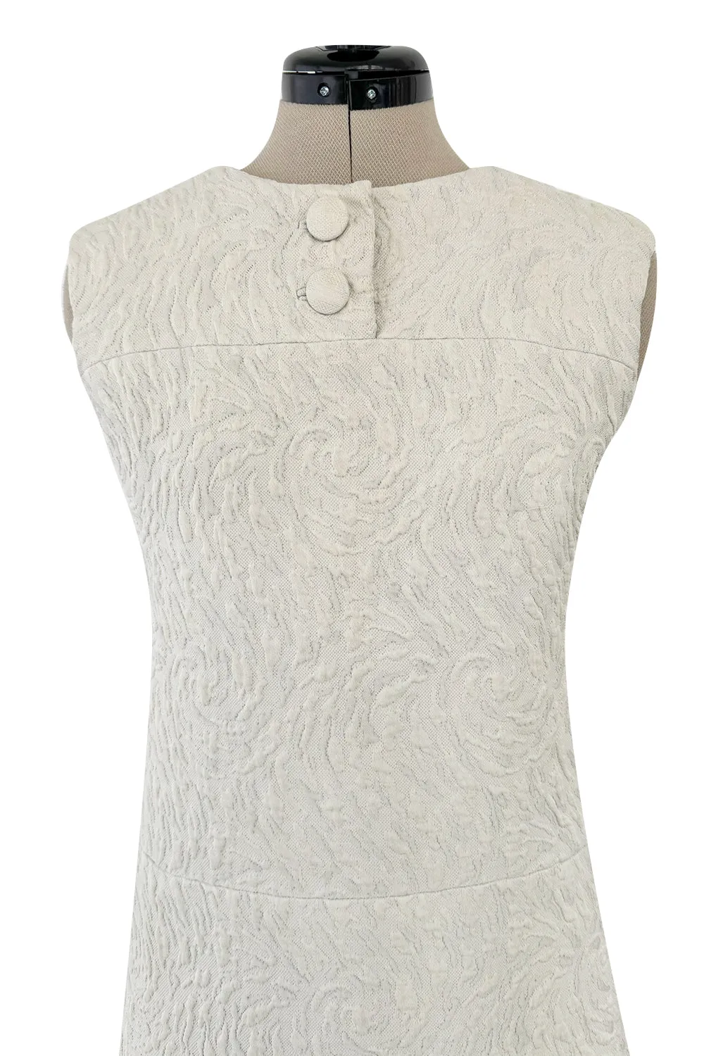1960s Christian Dior Demi-Couture Textured Ivory Silk A-Line Dress & Matching Crop Jacket