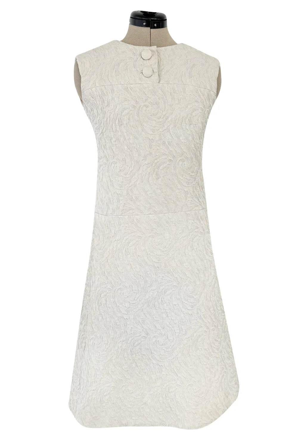 1960s Christian Dior Demi-Couture Textured Ivory Silk A-Line Dress & Matching Crop Jacket