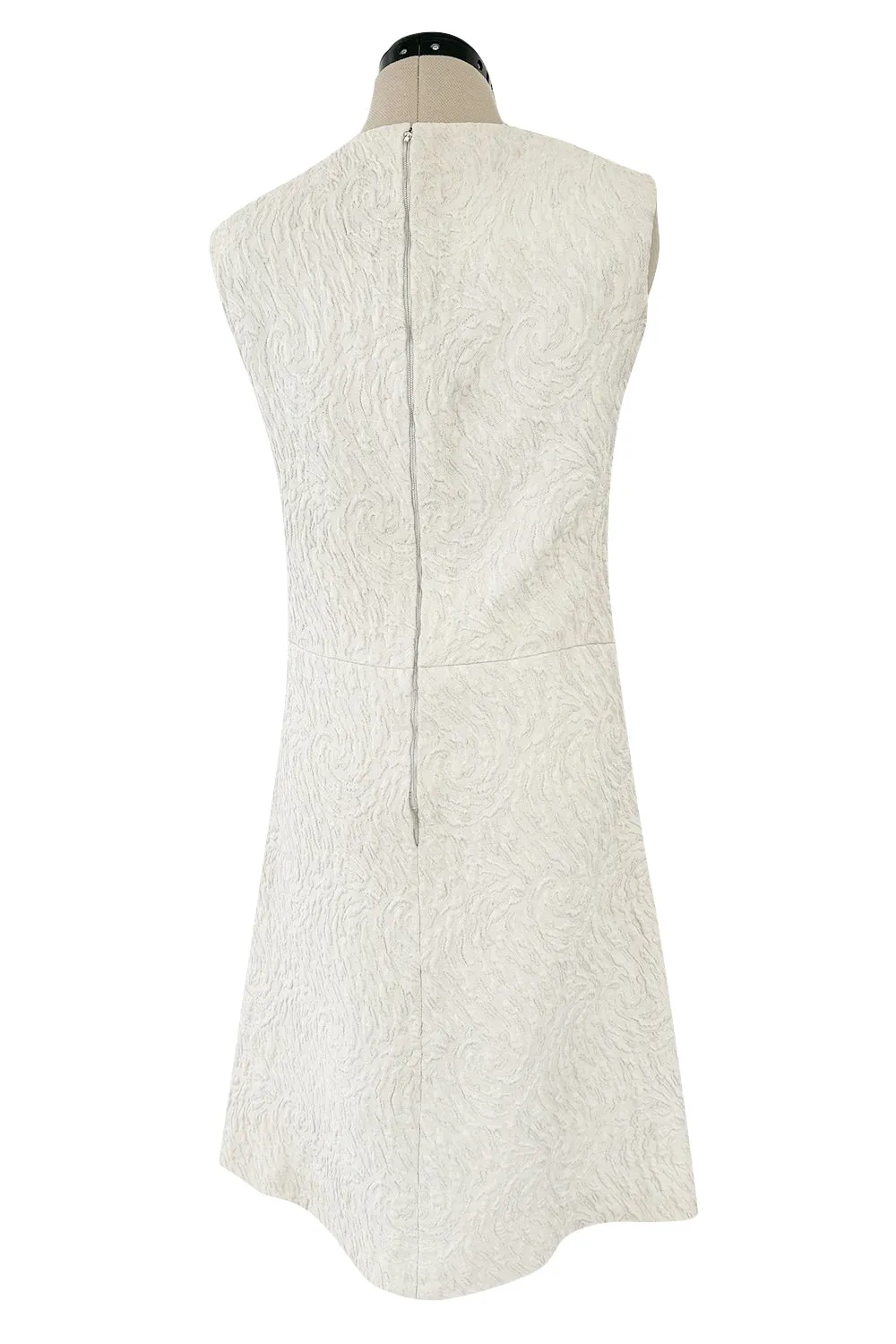 1960s Christian Dior Demi-Couture Textured Ivory Silk A-Line Dress & Matching Crop Jacket