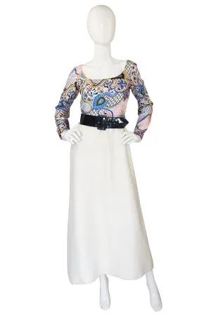 1970s Jean Varon Print Dress & Patent Belt