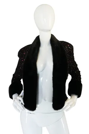 1980s Glossy Mink Trim Sequin John Anthony Silk Jacket