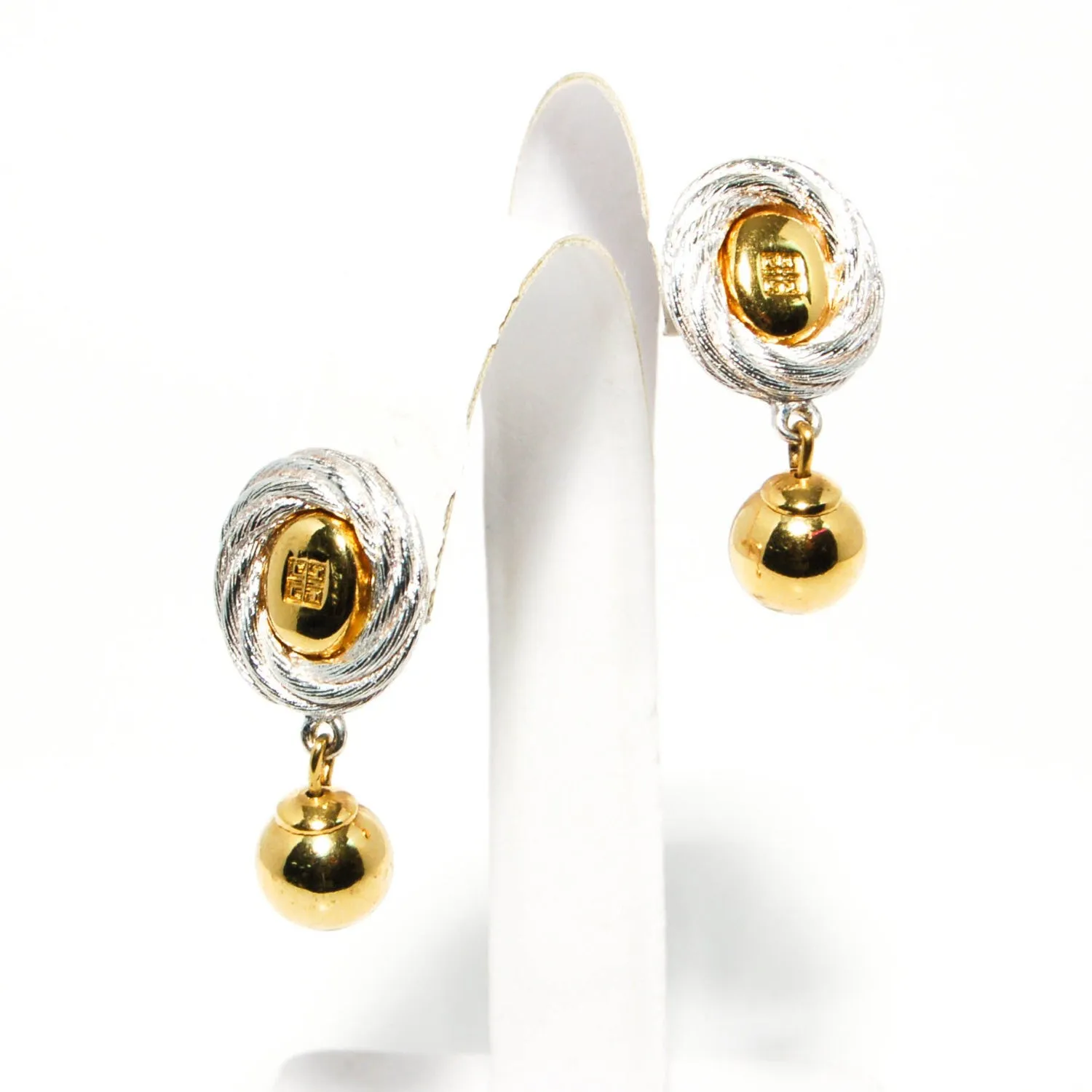 1980's Gold and Silver Hanging Earrings by Givenchy