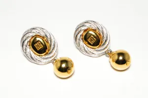 1980's Gold and Silver Hanging Earrings by Givenchy