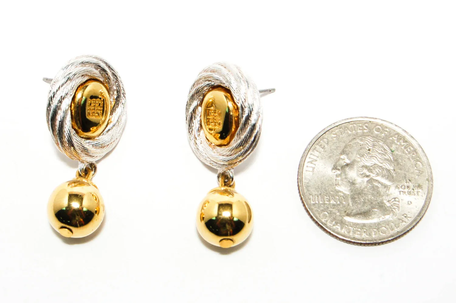 1980's Gold and Silver Hanging Earrings by Givenchy