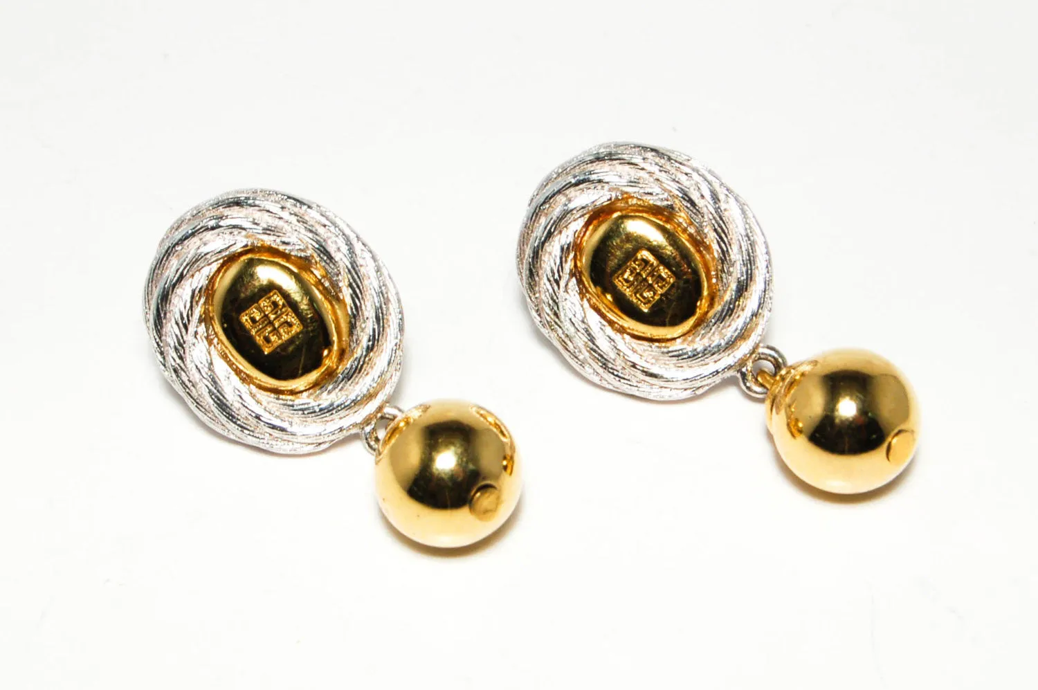 1980's Gold and Silver Hanging Earrings by Givenchy