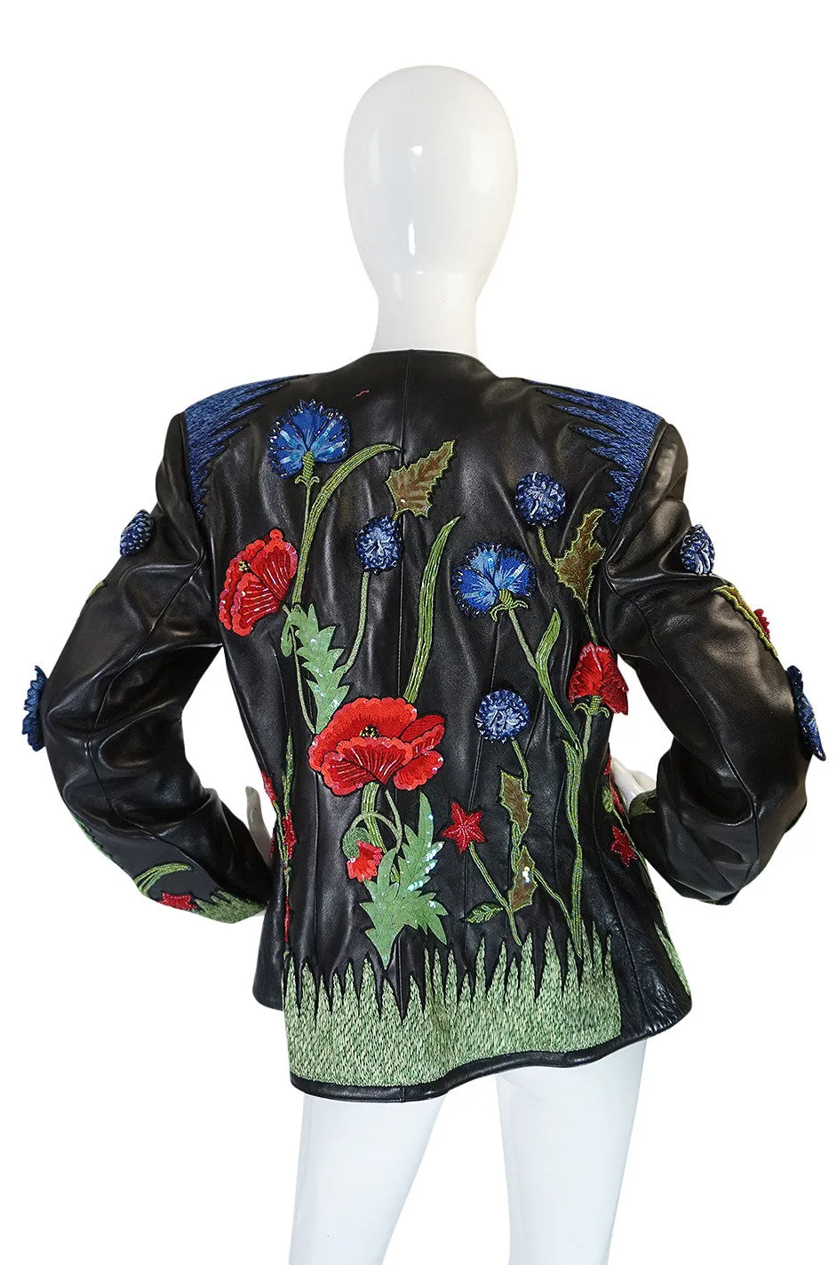 1987 Jean-Claude Jitrois Lesage 3D Floral Leather Jacket