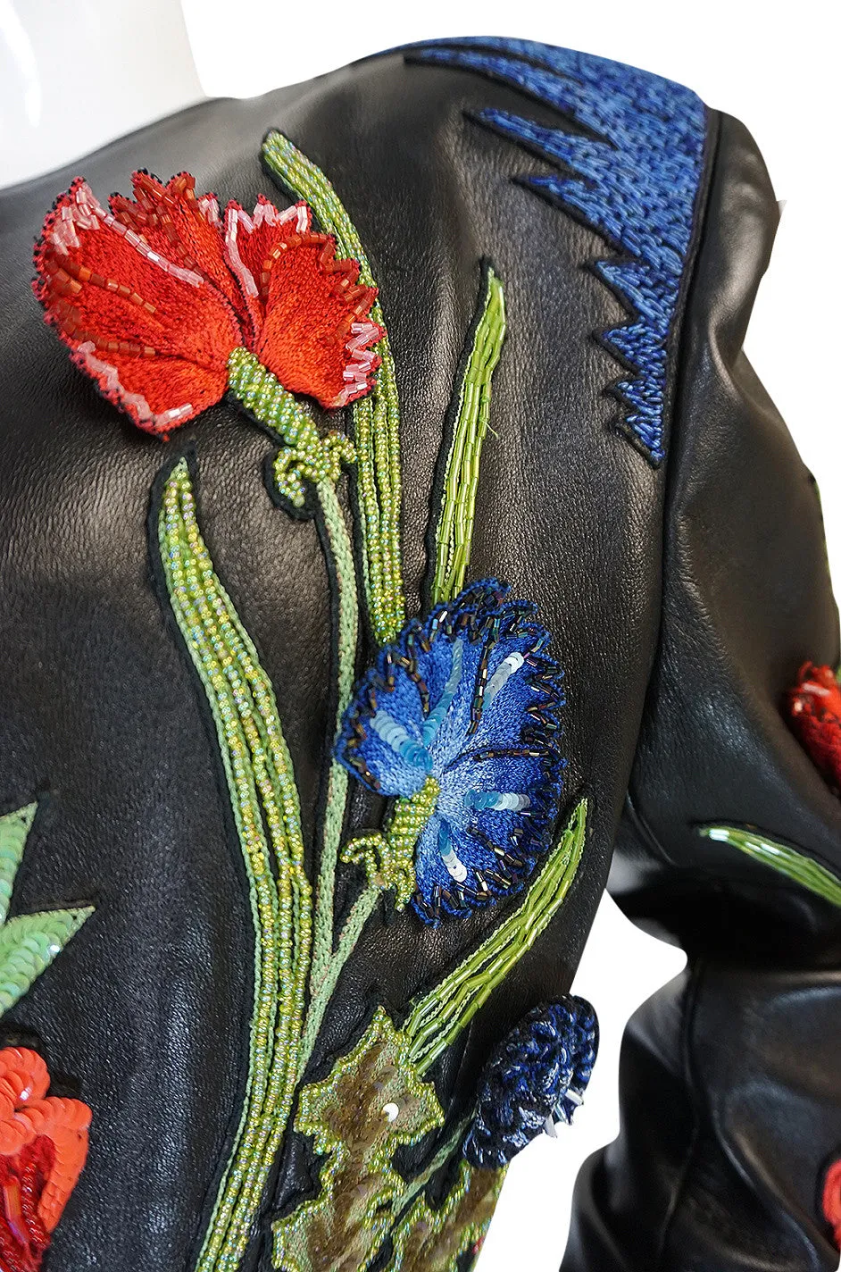 1987 Jean-Claude Jitrois Lesage 3D Floral Leather Jacket