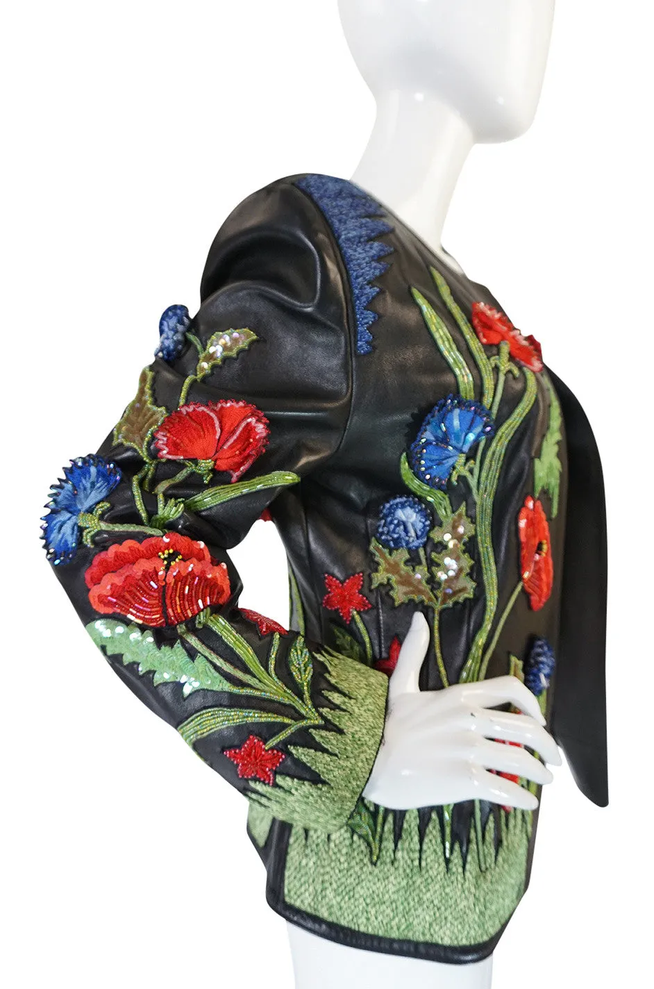 1987 Jean-Claude Jitrois Lesage 3D Floral Leather Jacket