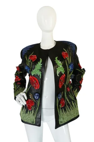 1987 Jean-Claude Jitrois Lesage 3D Floral Leather Jacket