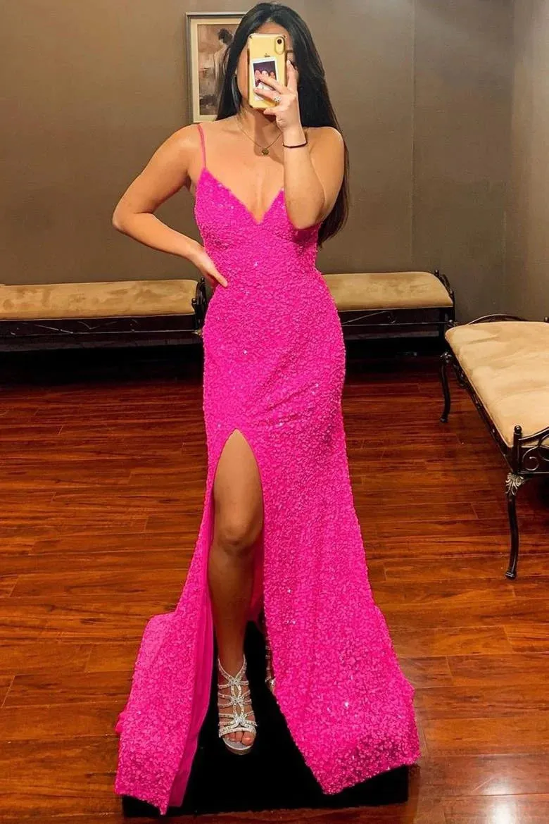 2024 Cheap Blue Sequins Mermaid Prom Dress Long Straps Formal Evening Dress