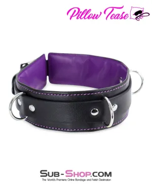 2669DL      Black 3 Ring Bondage Collar with Purple French Stitching