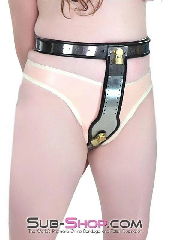 6942AR      Owned and Chastised Steel Locking Female Full Chastity Belt