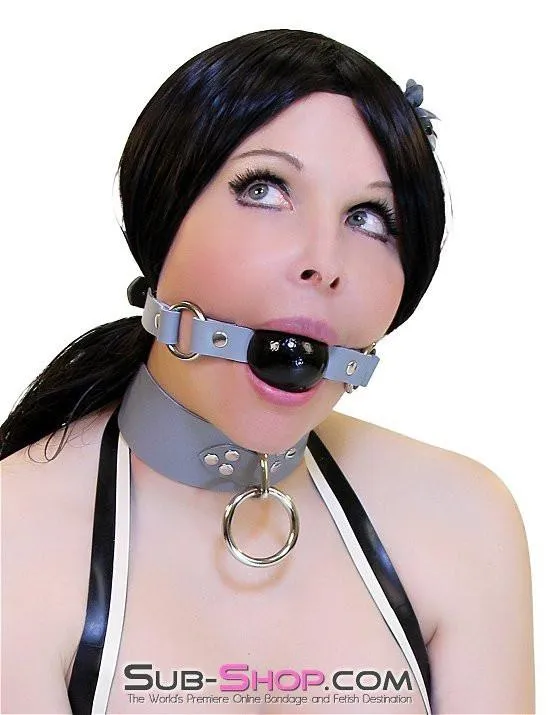 7064A      Bound By Grey Steel Grey Leather Bondage Collar