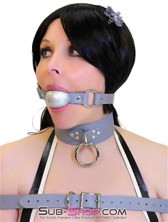 7064A      Bound By Grey Steel Grey Leather Bondage Collar
