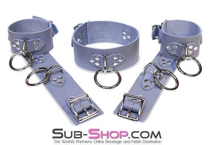 7064A      Bound By Grey Steel Grey Leather Bondage Collar