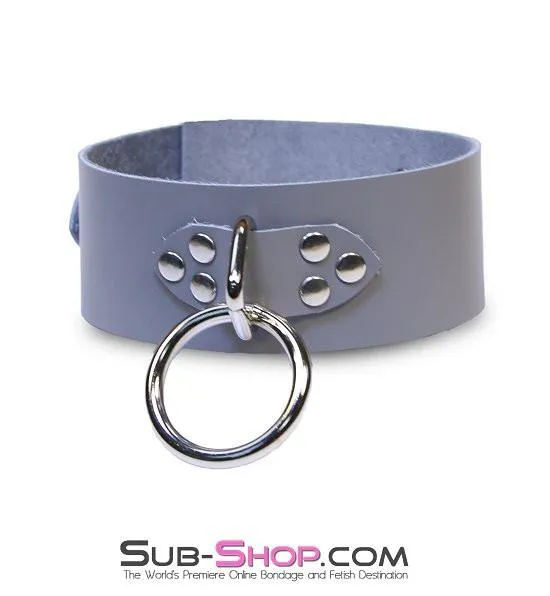 7064A      Bound By Grey Steel Grey Leather Bondage Collar