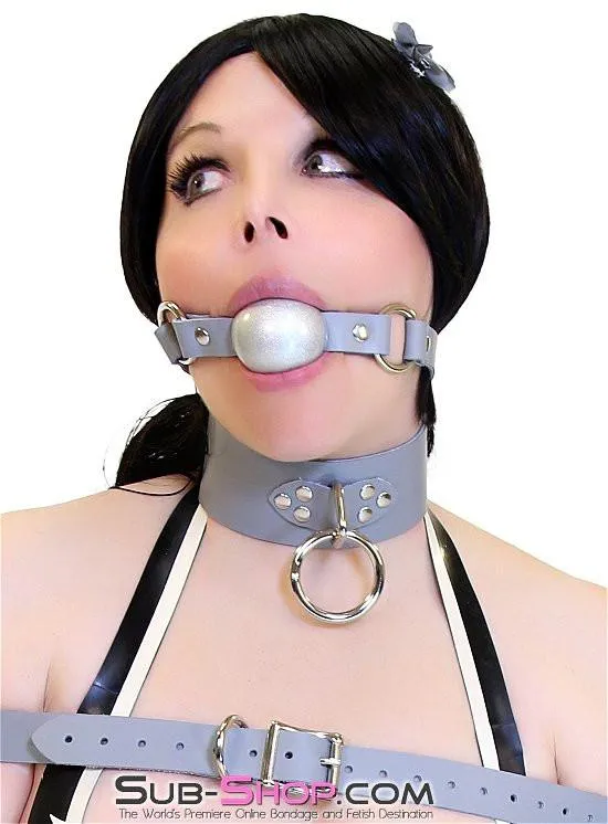 7064A      Bound By Grey Steel Grey Leather Bondage Collar