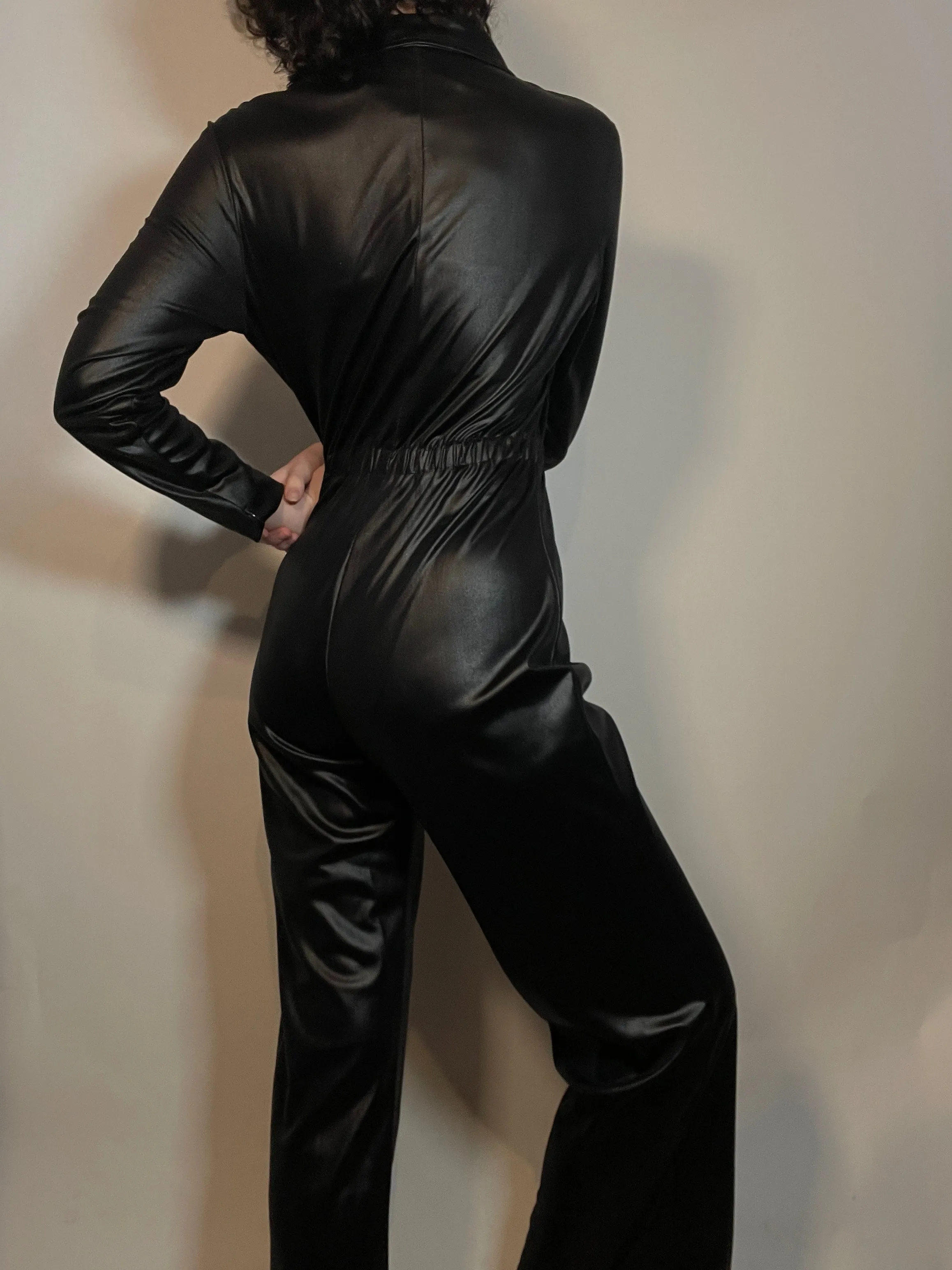 70s Black Catsuit/Jumpsuit Slinky Disco