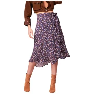 A21. Medium - BOG BAND OF THE FREE - Purple Floral Faux Wrap Skirt Midi NEW