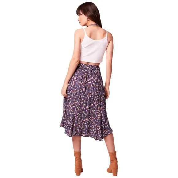 A21. Medium - BOG BAND OF THE FREE - Purple Floral Faux Wrap Skirt Midi NEW