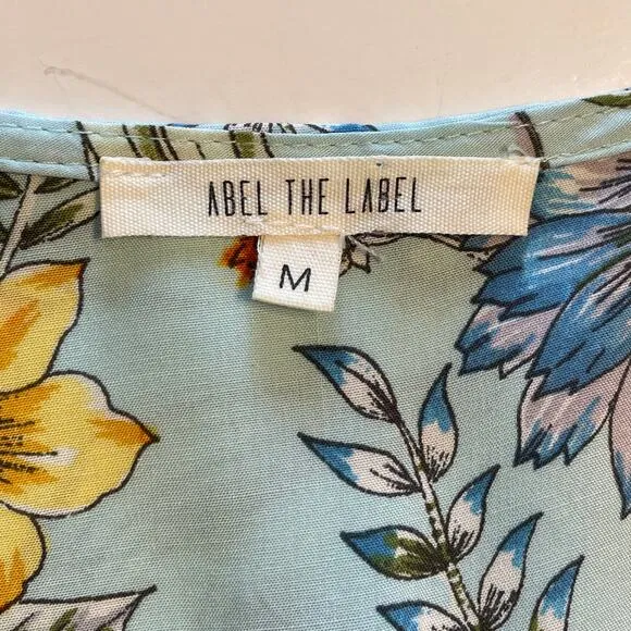 Abel the Label Osaka Midi Dress Womens Size Medium Blue Floral Asymmetrical Boho