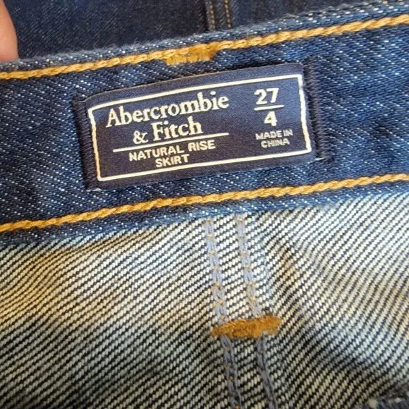 ⭐Abercrombie &amp; Fitch Sz 27/4 Women demim Blue Jean Boho Mini Skirt 4 pockets New