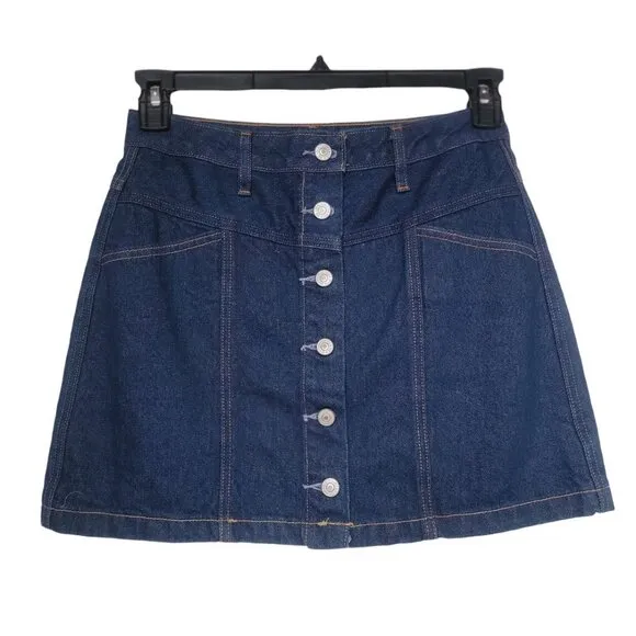⭐Abercrombie &amp; Fitch Sz 27/4 Women demim Blue Jean Boho Mini Skirt 4 pockets New