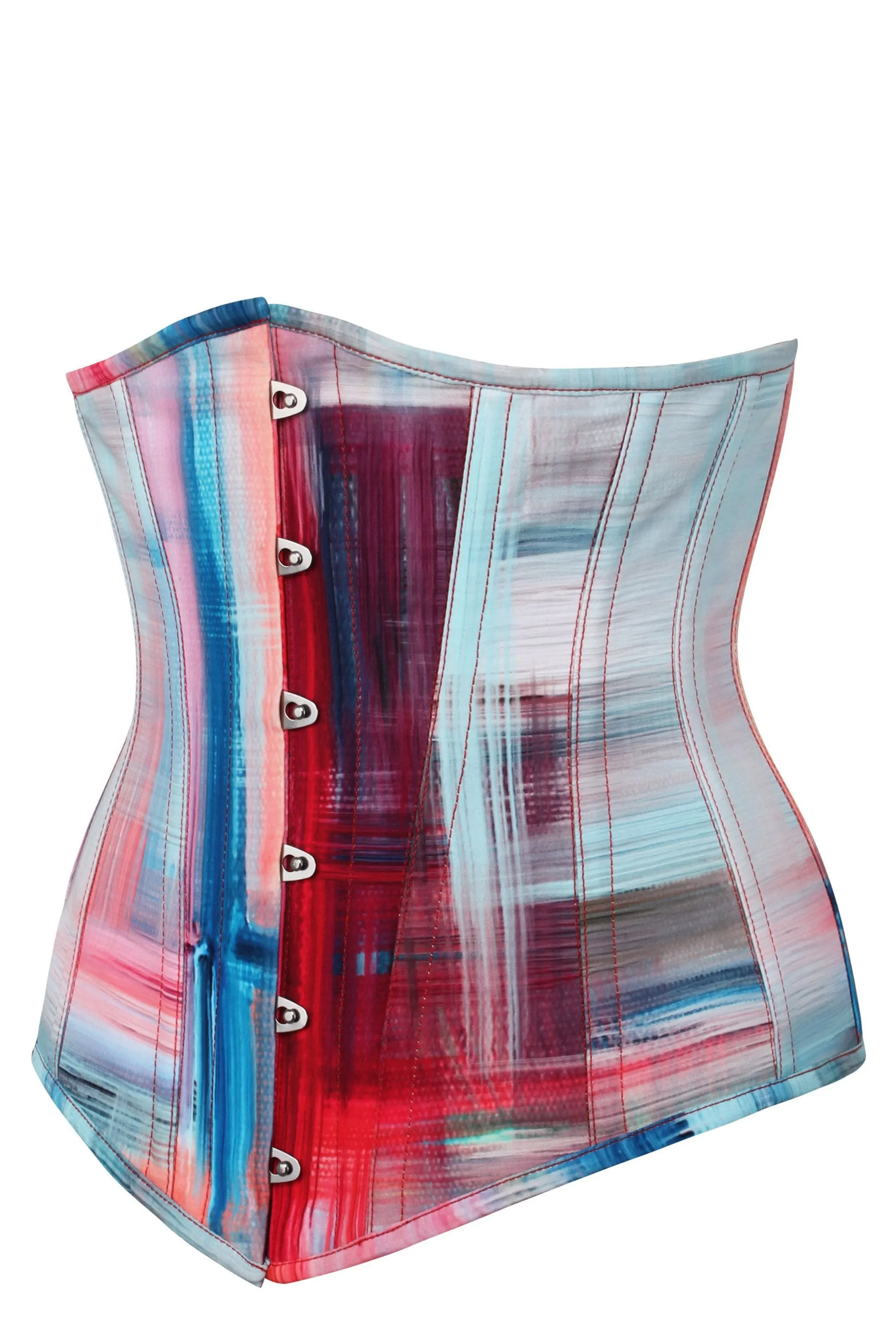 Abstract Red and Blue Brushstroke Longline Underbust Corset
