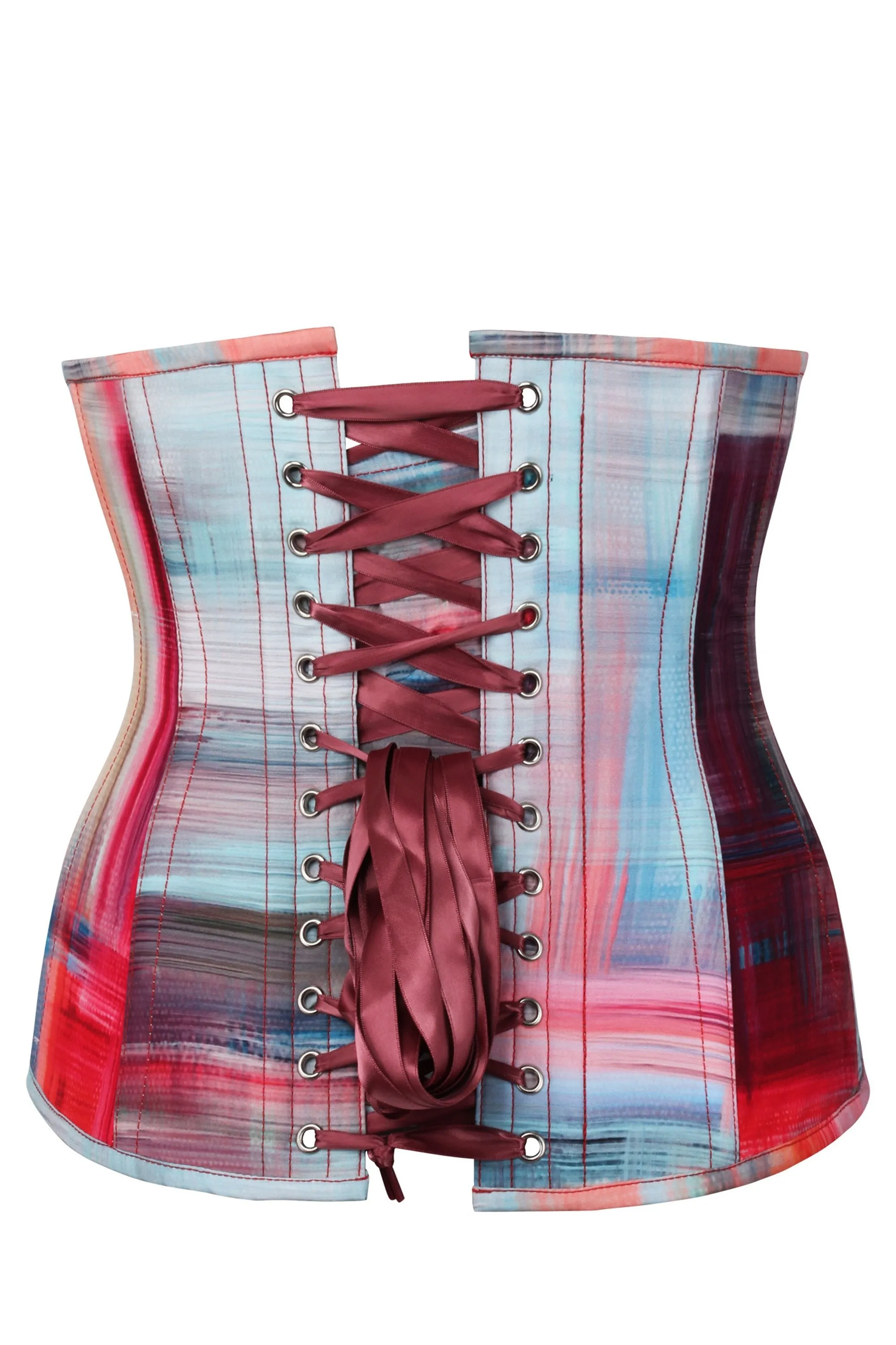 Abstract Red and Blue Brushstroke Longline Underbust Corset