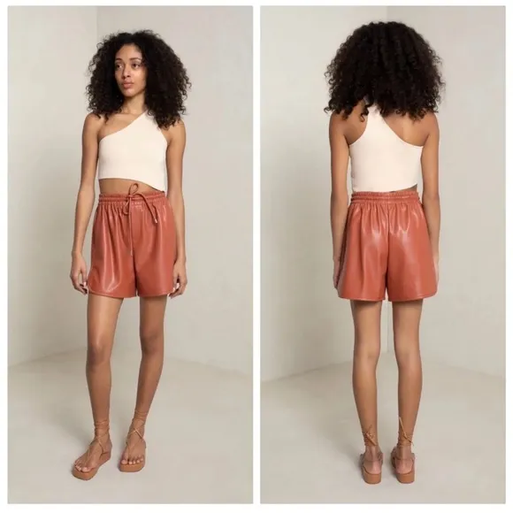A.L.C Ryder Faux-LeatherShorts Russet Sz XS