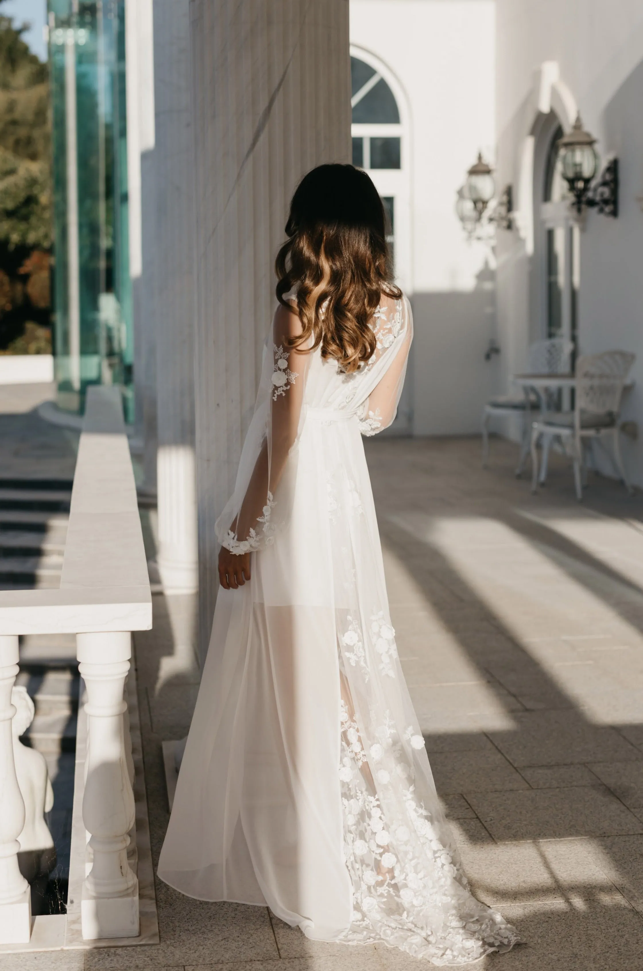 Amara Beaded Floral Lace Maxi Bridal Robe With Train - Includes Slip
