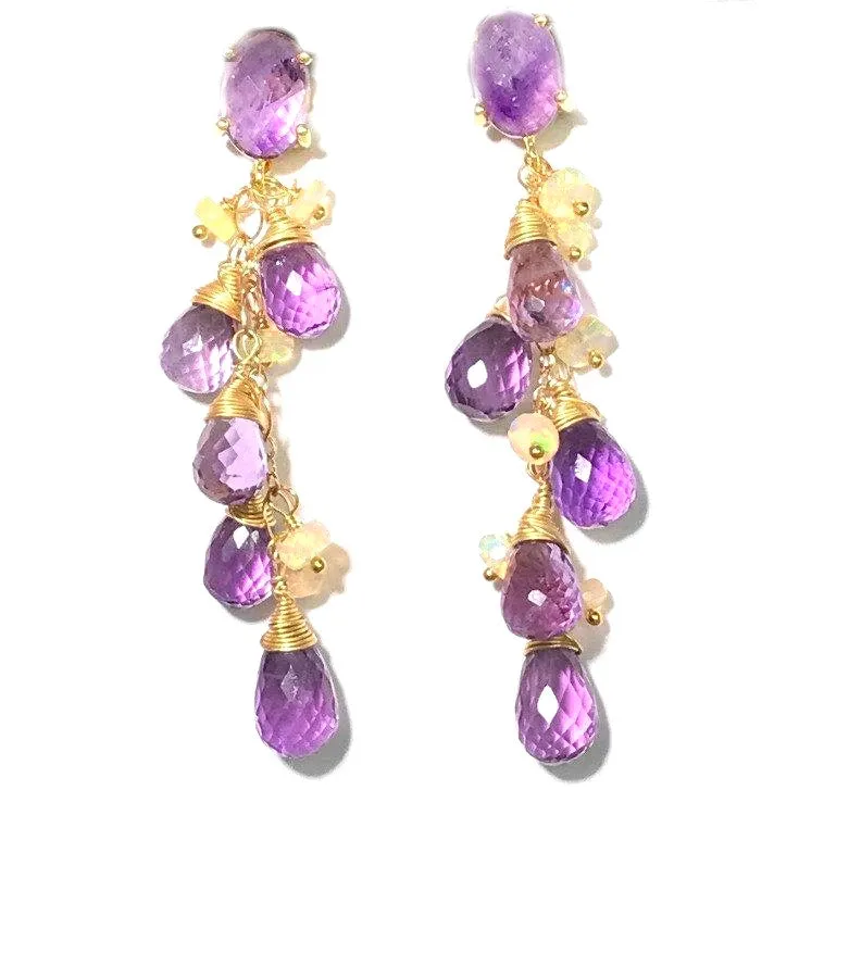 Amethyst, Opal and Gold Dangle Post Earrings