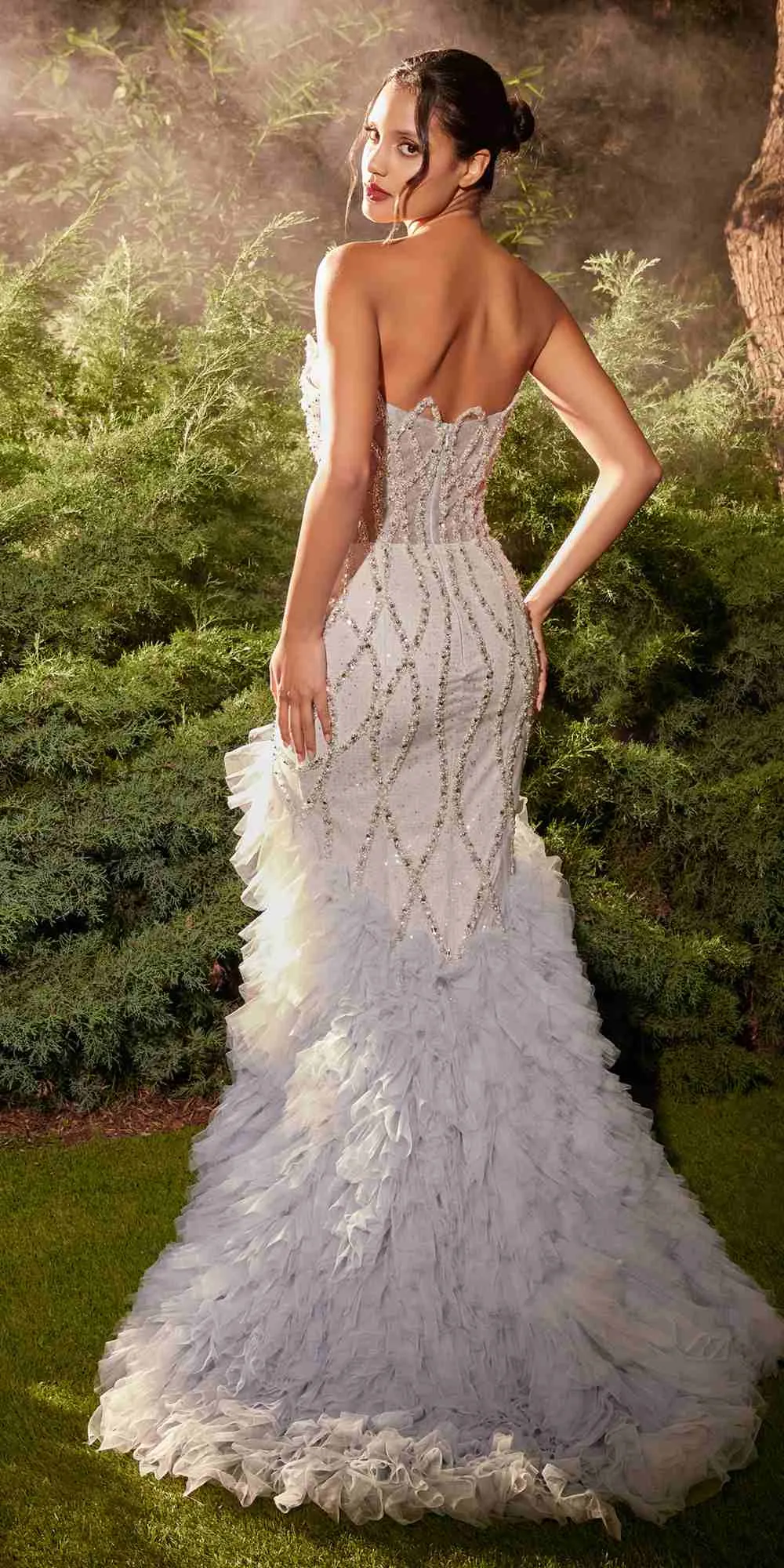 Andrea & Leo A1325 Long Strapless V-Neckline Silver Mermaid Gown